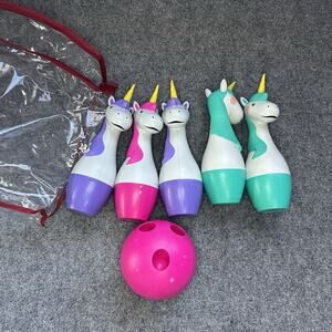 Antsy Pants Unicorn Bowling Set Indoor Outdoor Kids Toy (5) Pins Pink Plastic